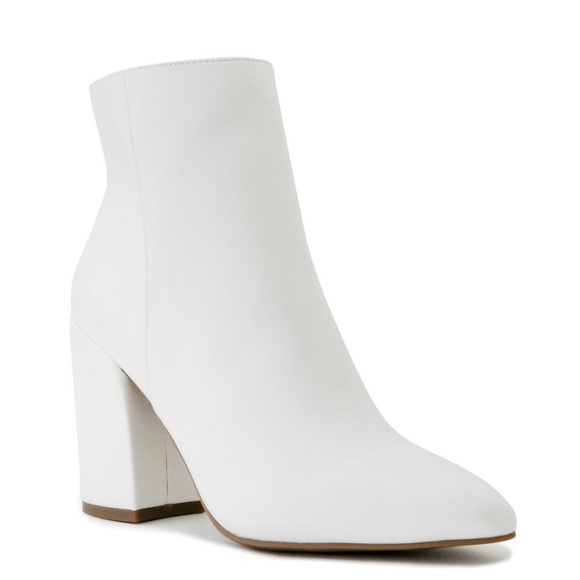 FLASH SALE! Sugar White Ankle Booties with Low Block Heel - Picture 1 of 5